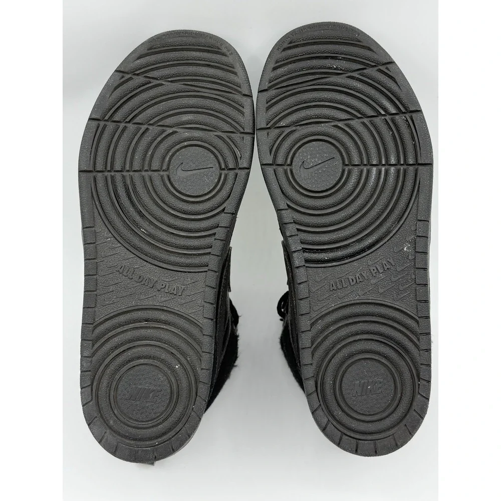 Nike Kid's Unisex Court Borough Mid Sneaker 2.5Y  Sherpa Lined Warm All Black